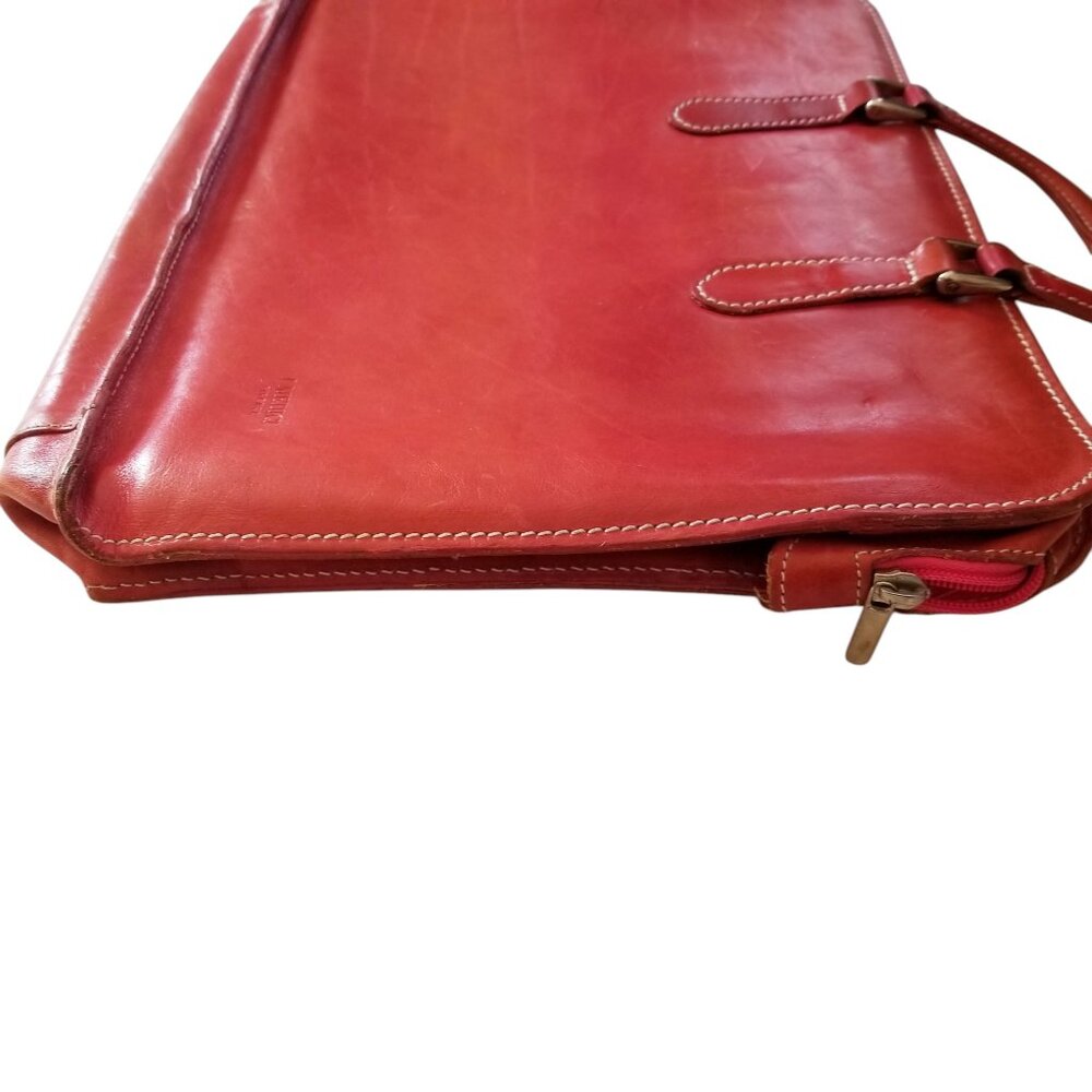 I Medici Leather Briefcase & Laptop Bag Rare Red Italian Leather Bag w/ Strap - Picture 3 of 12